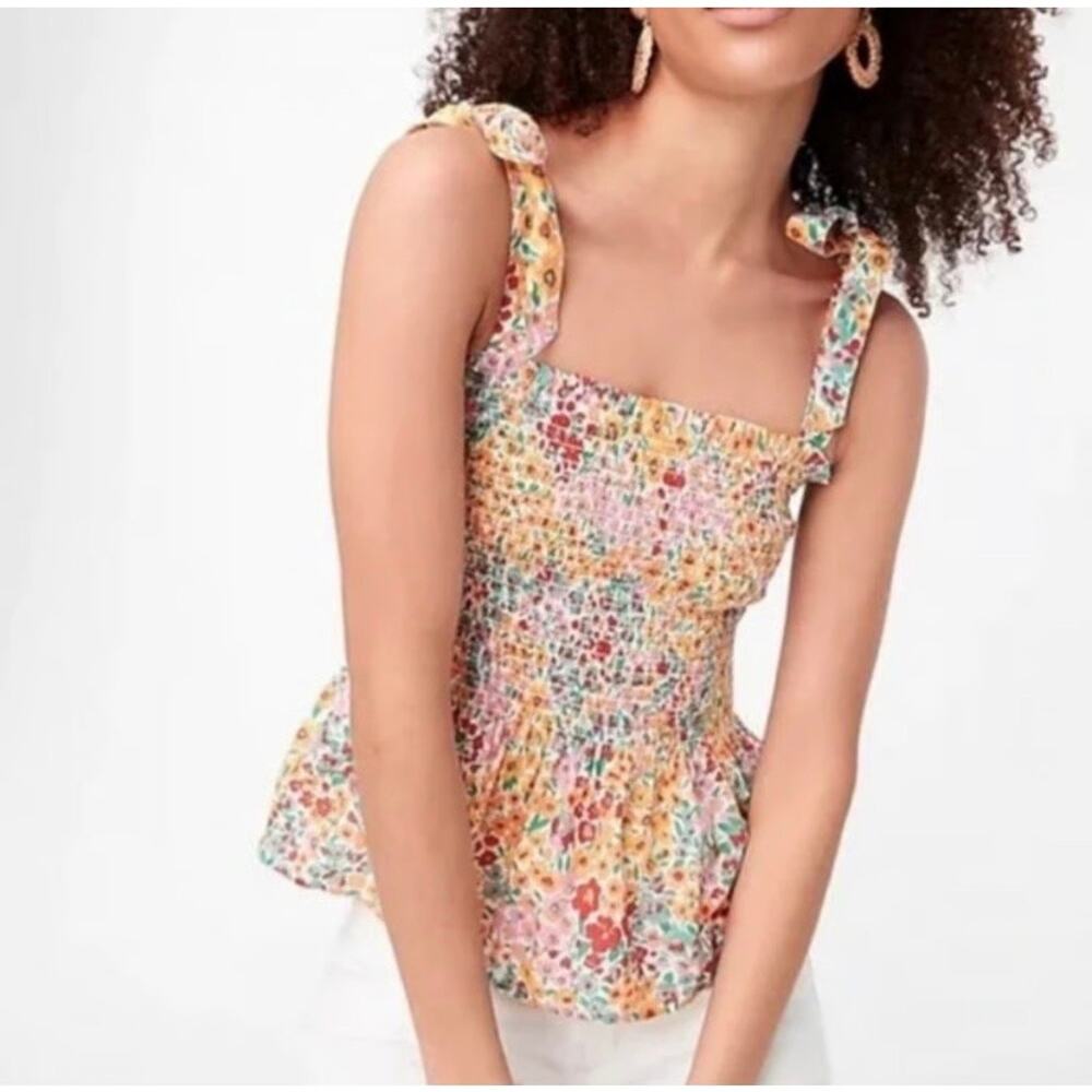 J Crew Smocked Top Floral Ruched Woman’s Sz. S peplum cotton